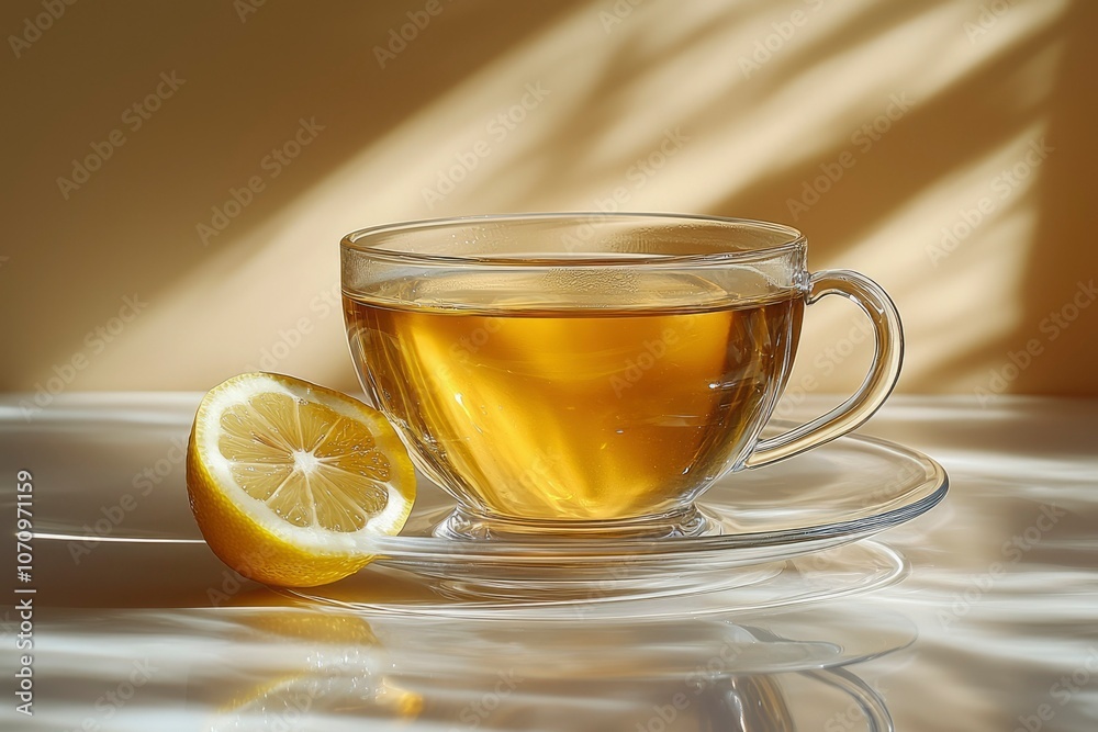 A Glass of Tea with Lemon Slice on a Saucer A Glass of Tea with Lemon Slice on a Saucer