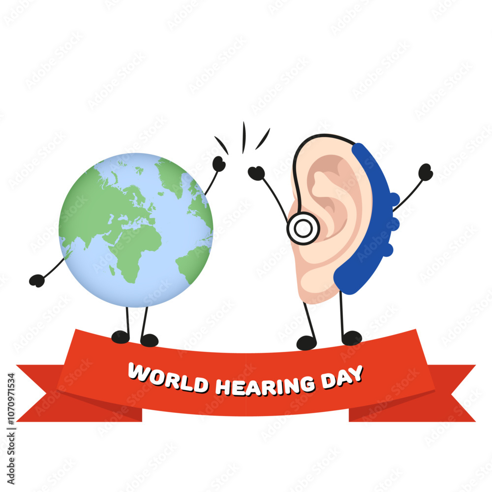 World Hearing Day poster ears are giving hi five with earth World Hearing Day poster ears are giving hi five with earth