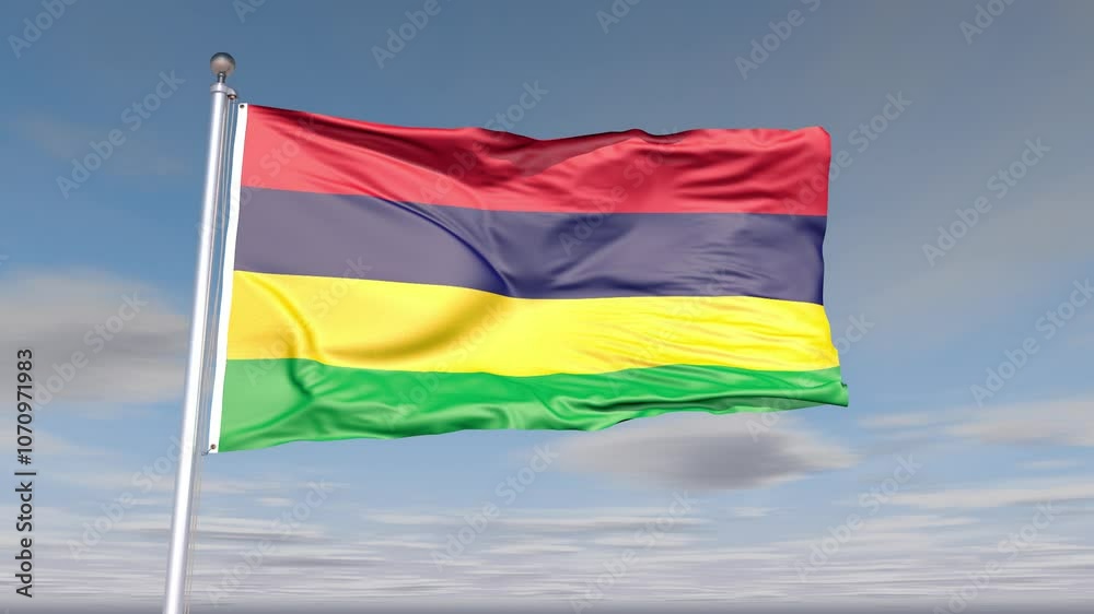 Mauritius Flag Animation With Sky And Cloud Mauritius Flag Animation With Sky And Cloud