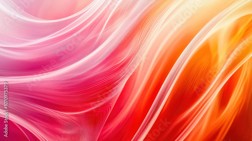 Abstract red-orange flowing curve lines background, 3D rendering with smooth, dynamic shapes creating depth and movement.