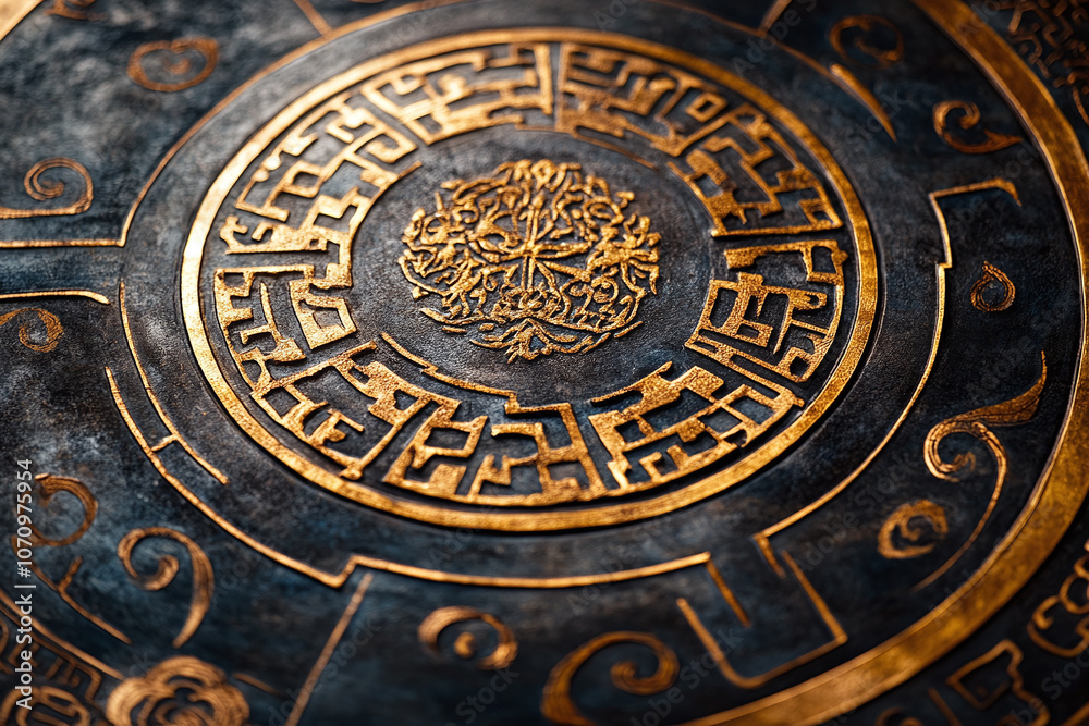 gilded patterns on a Mongolian Khan throne replica.