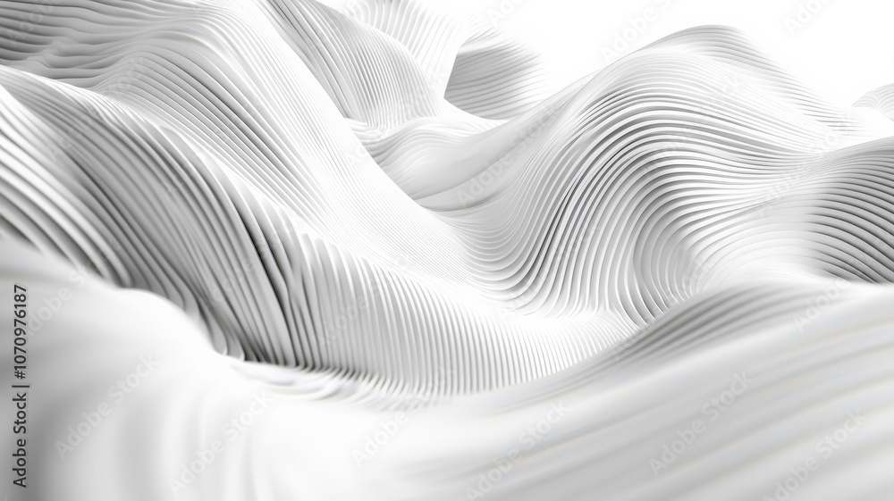 Naklejka premium white 3D rendering of flowing curve lines, creating a dynamic and smooth background with fluid motion