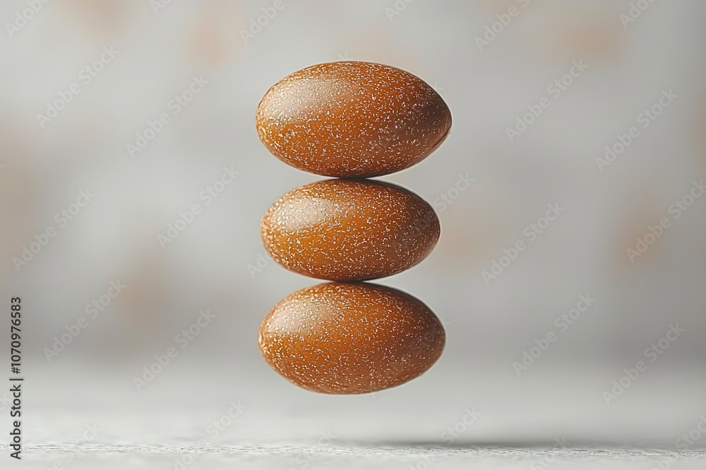 Three Speckled Brown Eggs Balanced Vertically Three Speckled Brown Eggs Balanced Vertically