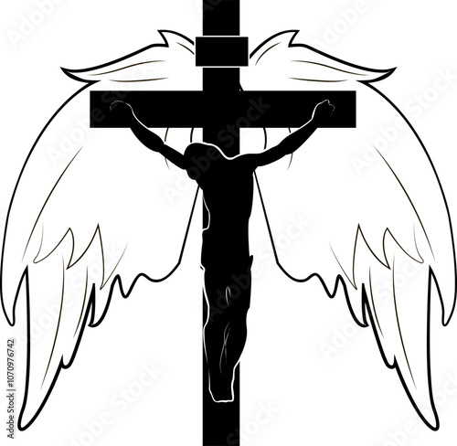 Cross with angel wings. Symbol angelic protection. Redemption through sacrifice and hope for eternal life. Help and divine guidance. Connection with God and rising above earthly problems.