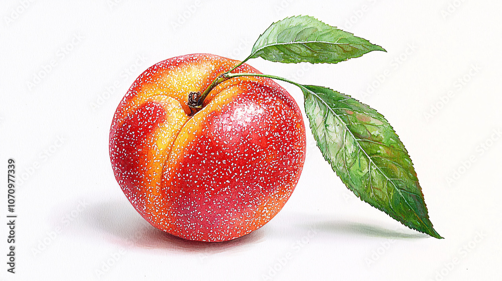 Illustration of a peach branch with ripe fruits and green leaves, highlighting the natural beauty of summer produce, isolated on a white background Illustration of a peach branch with ripe fruits and green leaves, highlighting the natural beauty of summer produce, isolated on a white background