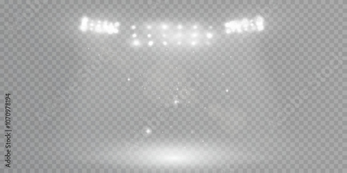 Bright glow light spotlight. Vector glowing light effect with white glow rays.