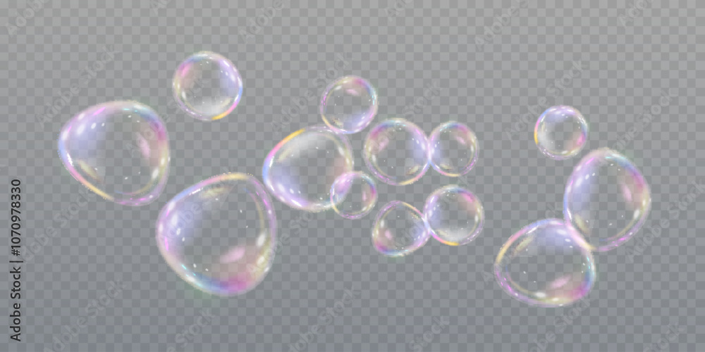 Vector realistic soap bubbles with rainbow reflection isolated on transparent background. eps 10 Vector realistic soap bubbles with rainbow reflection isolated on transparent background. eps 10
