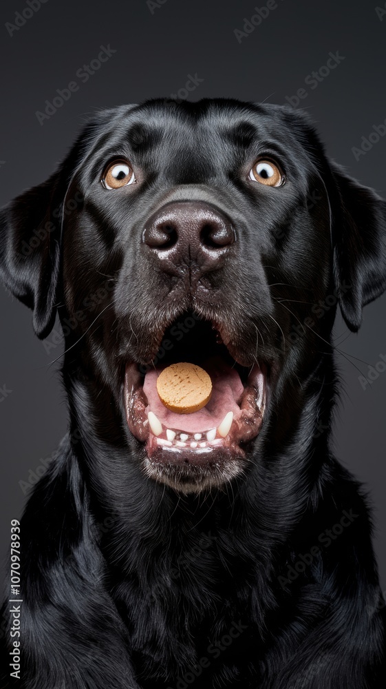 Black Labrador Retriever Mid-Shake with Open Mouth, Close-Up Black Labrador Retriever Mid-Shake with Open Mouth, Close-Up