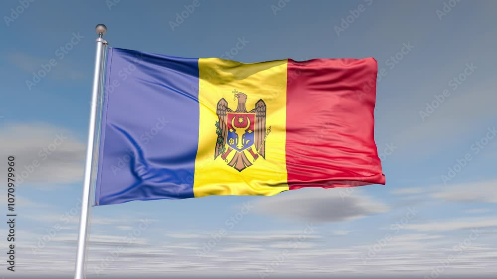 Moldova Flag Animation With Sky And Cloud