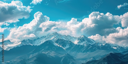 A scenic view of a mountain range with clouds drifting across the sky photo