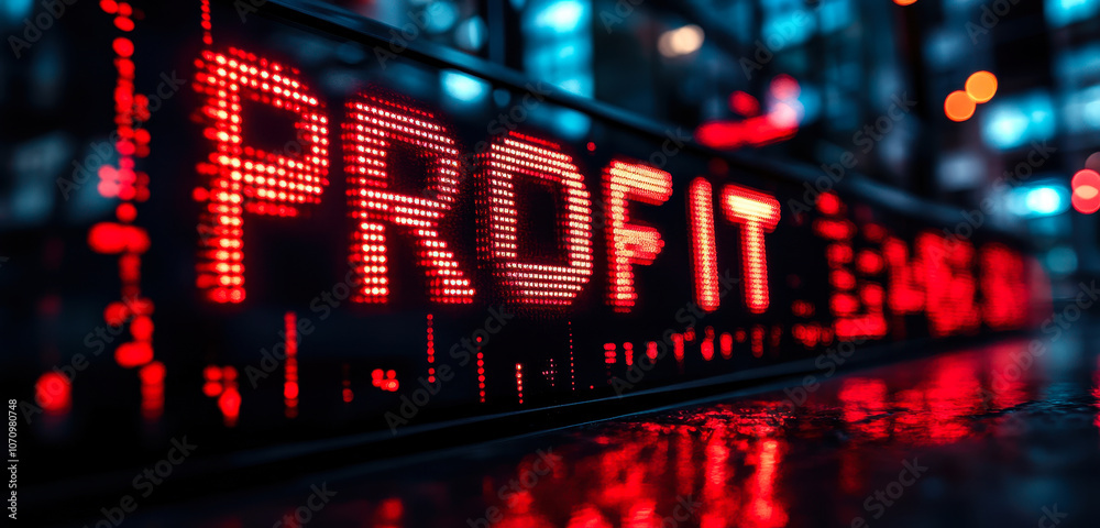 Stock Market Profit Analysis Displayed in Bold LED Ticker for Financial Trading Concepts Stock Market Profit Analysis Displayed in Bold LED Ticker for Financial Trading Concepts
