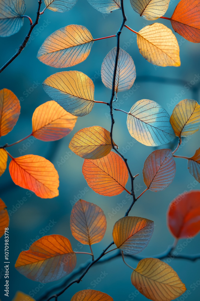 Fototapeta premium A close up of a branch of a tree with colorful leaves