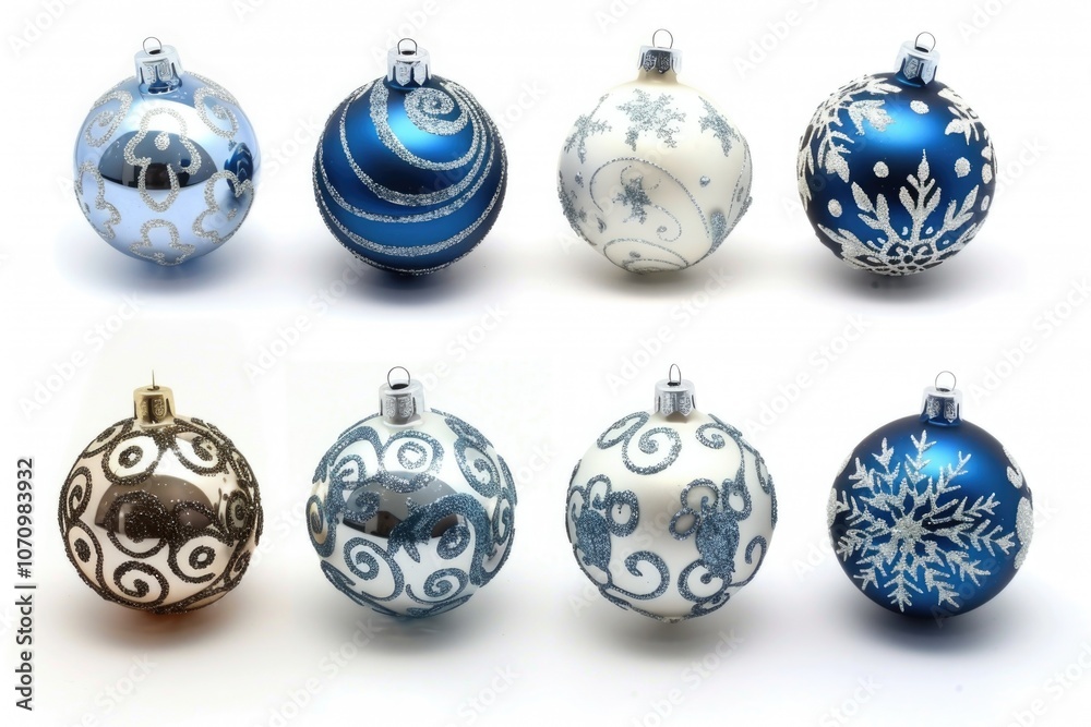 A collection of festive Christmas ornaments on a white background A collection of festive Christmas ornaments on a white background