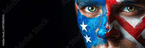 Patriotic face paint half blue stars half red white stripes photo