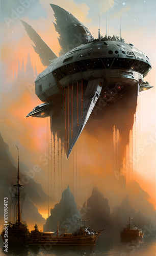 aircraft in the sky,Falcon, Star Wars, aliens, new age, combination of imagination and reality, strange future, flight, solar system, stars, beaches and seas