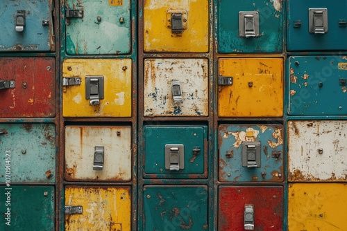 A stack of colorful metal drawers, ideal for decoration or storage