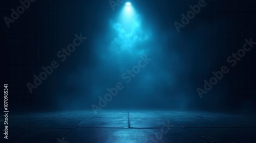 Dark Empty Street Scene with Neon Lights and Smoke on Asphalt Night View with Blue Background