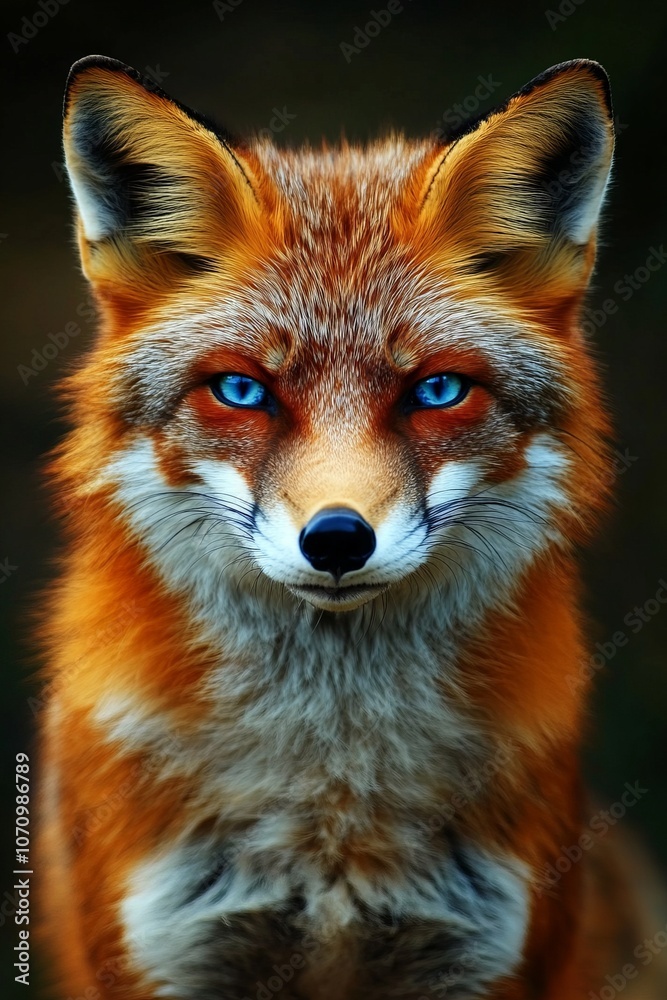 A fox with a blue eye stares at the camera A fox with a blue eye stares at the camera