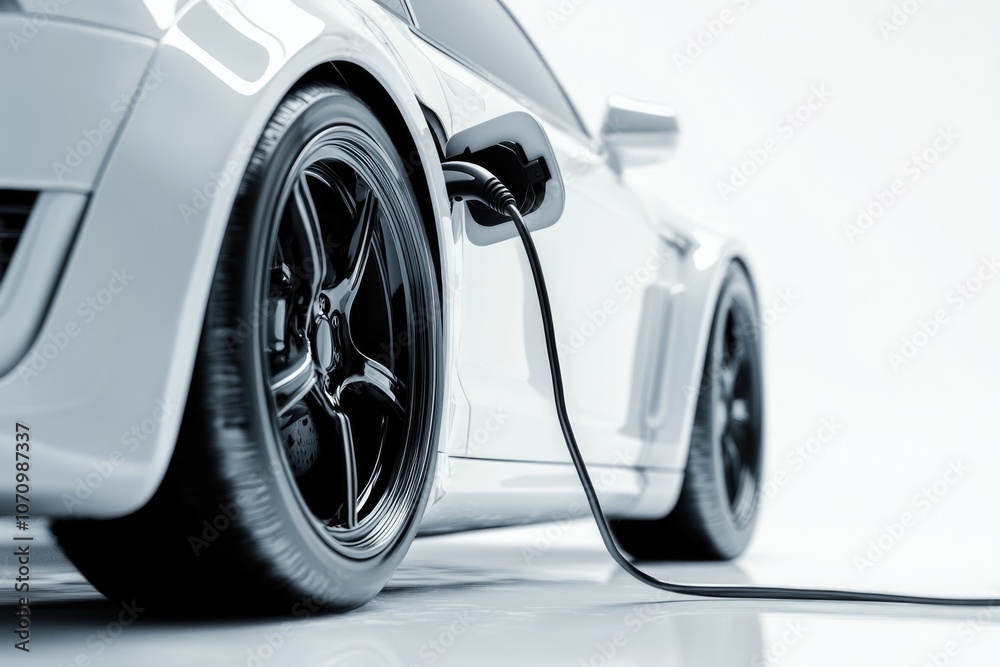An electric car plugged into a charging station, a modern and eco-friendly transportation solution An electric car plugged into a charging station, a modern and eco-friendly transportation solution