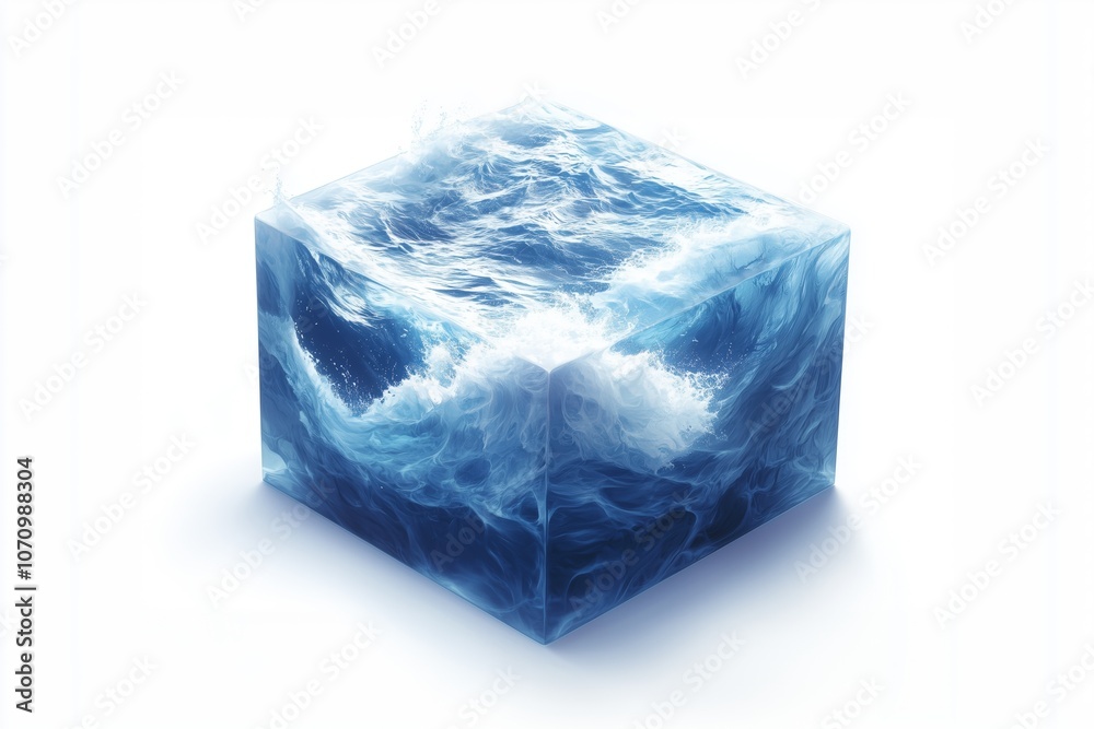 Ocean wave contained within a translucent cube