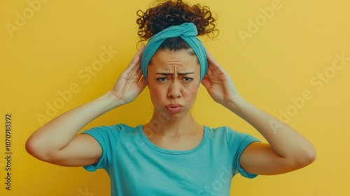 A woman wearing a blue headscarf that covers her face, providing privacy and anonymity photo