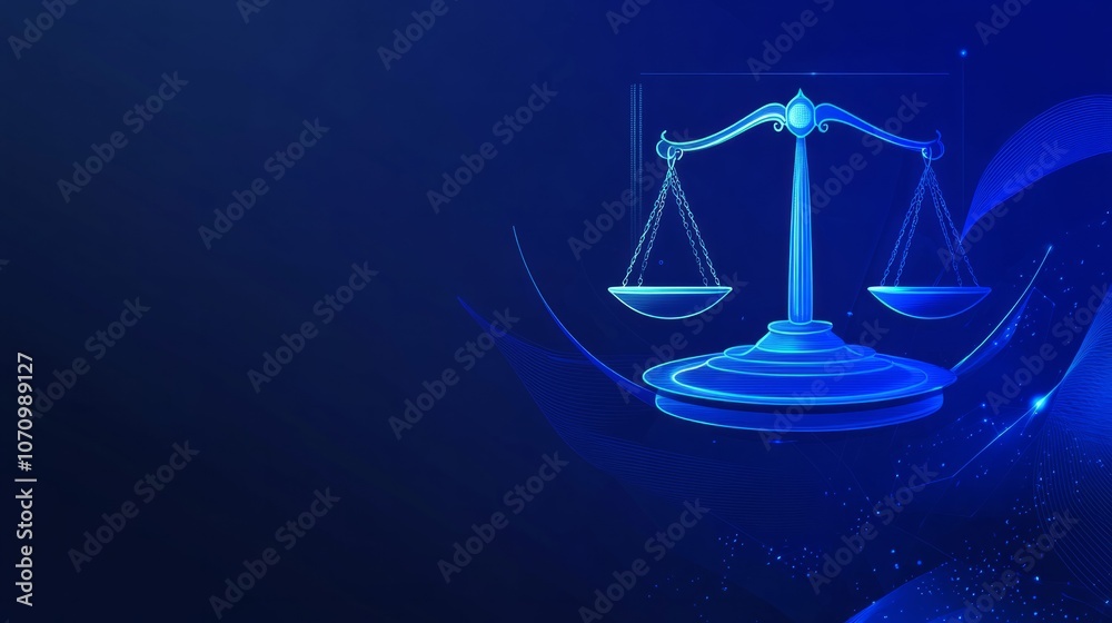 blue background with scales of justice icon, ample space for text blue background with scales of justice icon, ample space for text