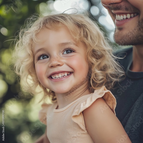 A cheerful young child with curly hair beams with joy while embracing the sunshine, radiating happiness and innocence.