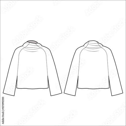 Women's Cowl Neck Knit Tunic. Technical fashion illustration. Front and back, white colour. Women's CAD mock-up.