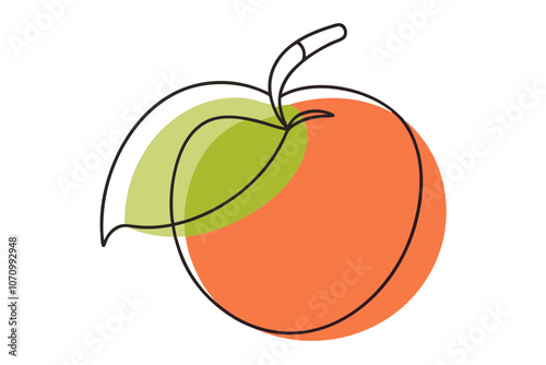 Line Color Drawing of Nectarine Vector Minimalist Fruit Art Illustration