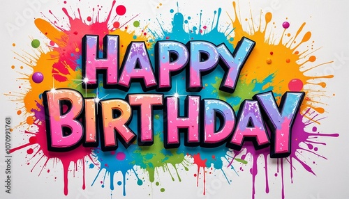  Colorful graffiti-style "Happy Birthday" text with paint splashes