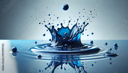 Goutte de liquide bleu éclatant sur une surface photo