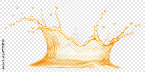 Translucent water crown in yellow colors, with small drops. Splash isolated on transparent background. Transparency only in vector file
