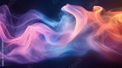 A wave of smoke in pastel hues, gracefully curving and flowing against a dark background, symbolizing the ethereal nature of magic and delicate dynamics