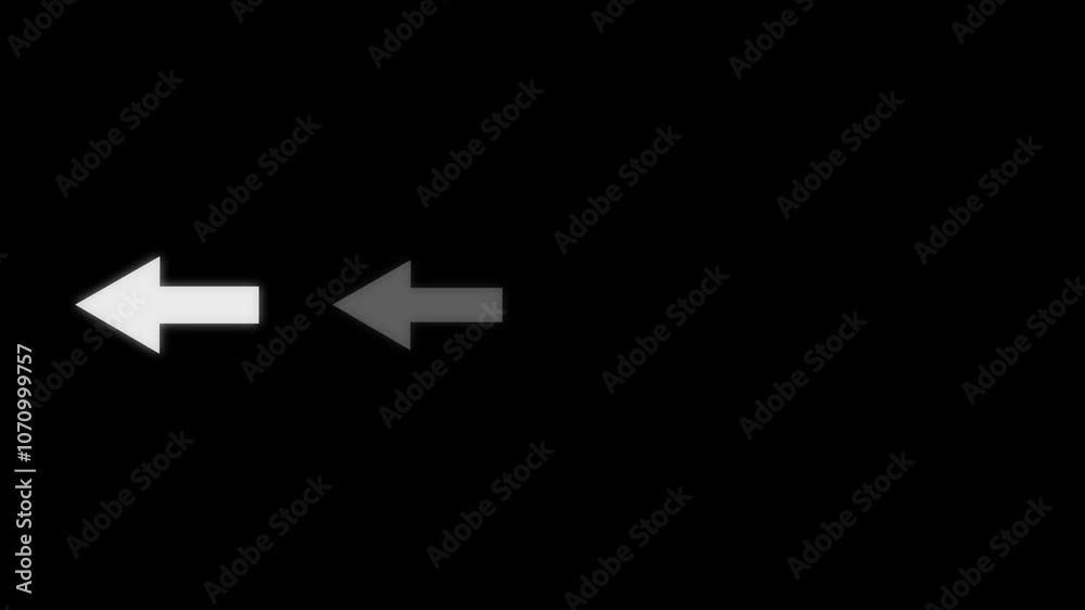 Directional arrow animation.. white color a moving arrow pointing to the left. arrow pointing right to left direction on black background loop.4k video Directional arrow animation.. white color a moving arrow pointing to the left. arrow pointing right to left direction on black background loop.4k video