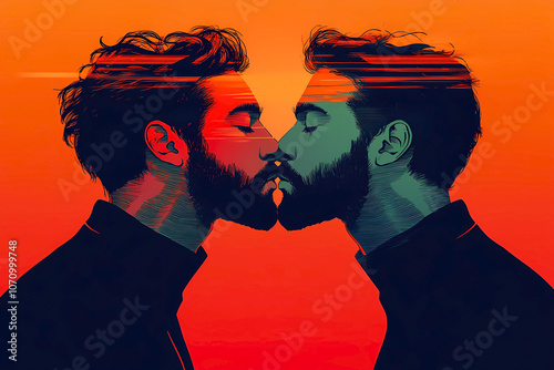 illustration of two men kissing each other on the lips, Happy Valentines DAY.