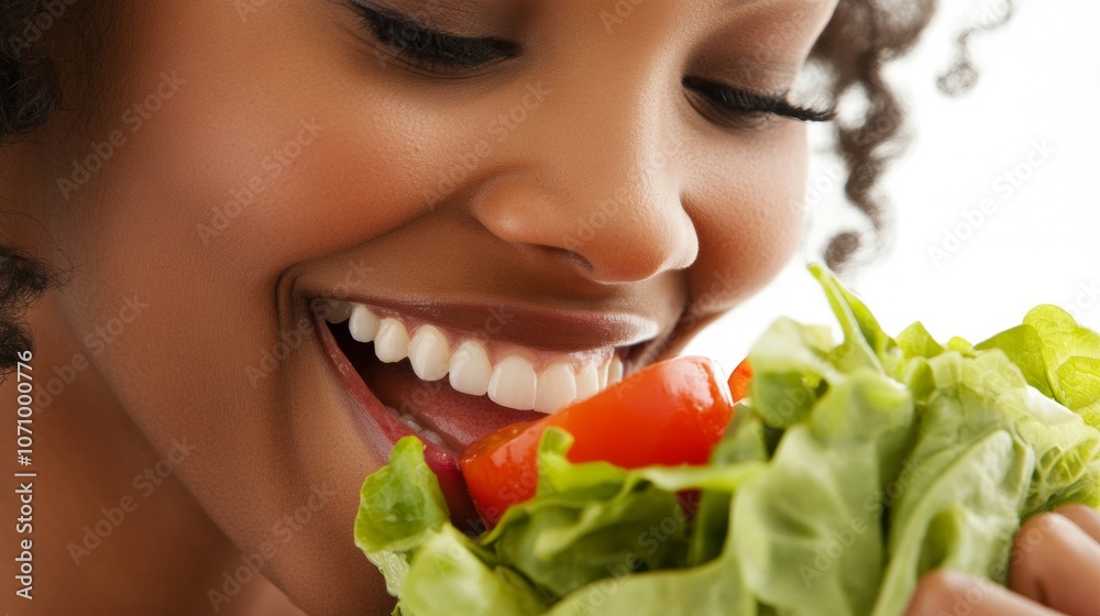 beautiful black woman eating healthy salad beautiful black woman eating healthy salad