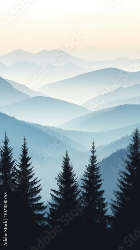 Misty Mountain Range Silhouette