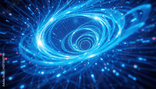 swirling vortex of blue light creates mesmerizing, dynamic pattern in digital space, evoking sense of motion and energy