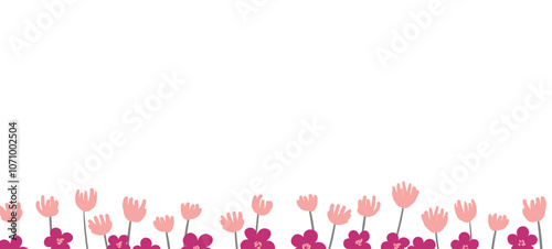 Spring illustration with tulips. Happy birthday, holiday, celebration greeting and invitation card. Colorful floral banner with flowers on light background. Modern floral compositions. Copy space
