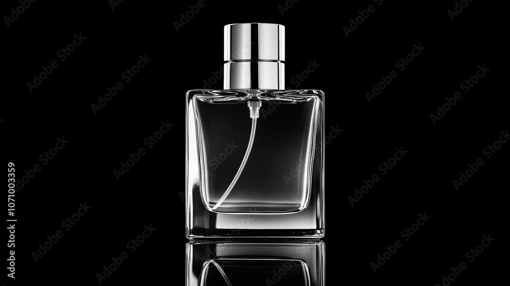 Elegant Glass Perfume Bottle on Black Background - Modern and Classy Fragrance Concept Elegant Glass Perfume Bottle on Black Background - Modern and Classy Fragrance Concept