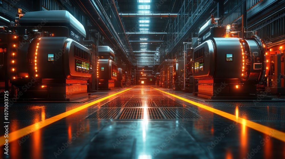 Industrial Generator Room with Cool Lighting Effects Industrial Generator Room with Cool Lighting Effects