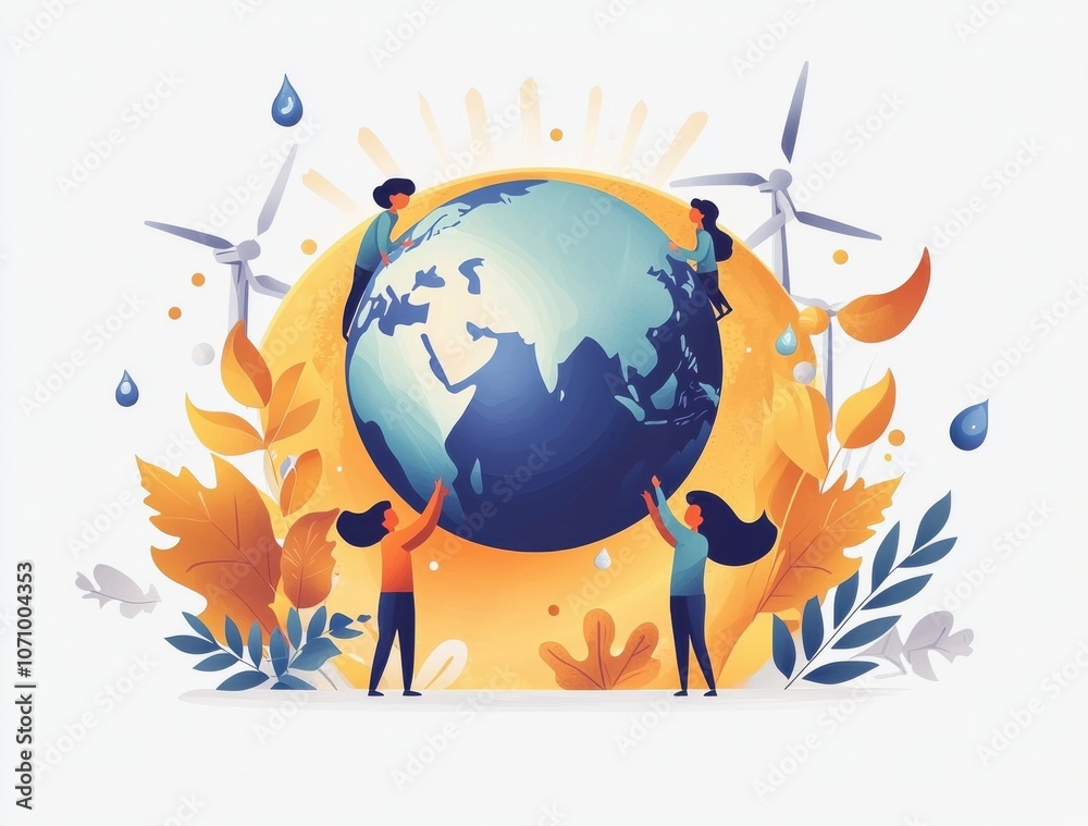 Naklejka premium Group of people holding Earth promoting renewable energy and sustainability