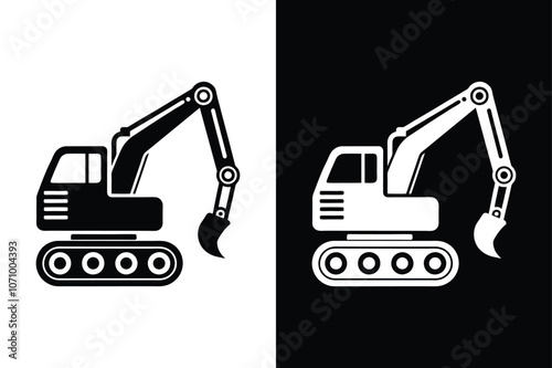 Bulldozer icon or excavator digger on White Background Vector Art Illustration on white background.