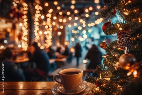 Wallpaper Mural Cozy Christmas cafe with warm lights and holiday decorations Torontodigital.ca