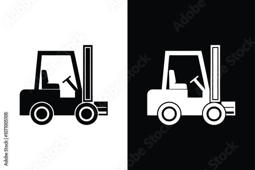 Black forklift truck icon on White Background Vector Art Illustration on white background.