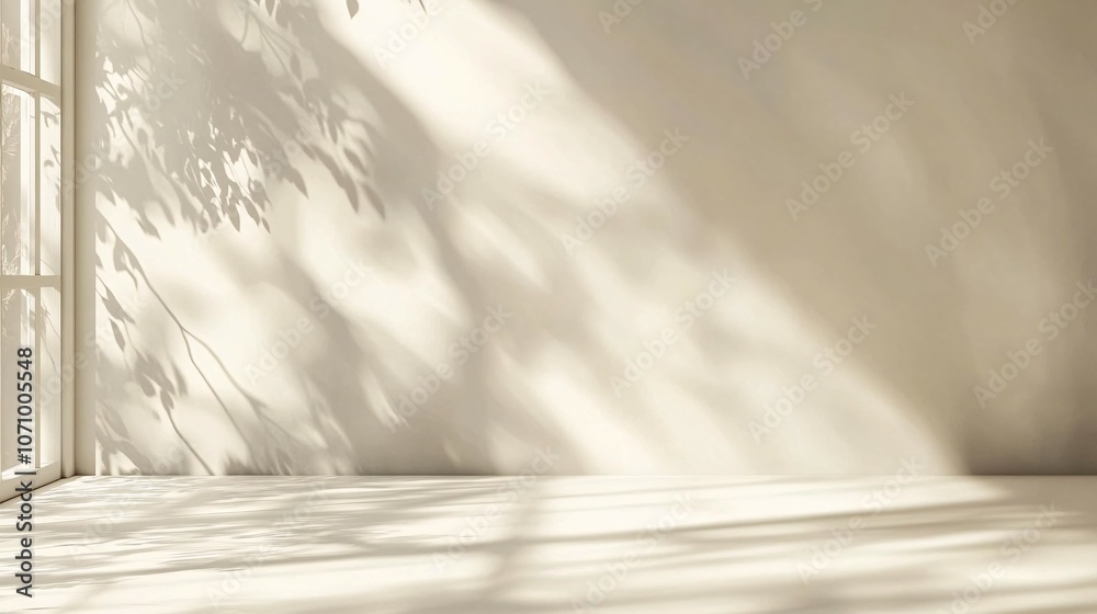 Sunlight and Leaf Shadows on a White Wall and Floor Sunlight and Leaf Shadows on a White Wall and Floor