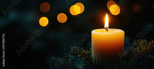 Flickering Candle in Holiday Darkness