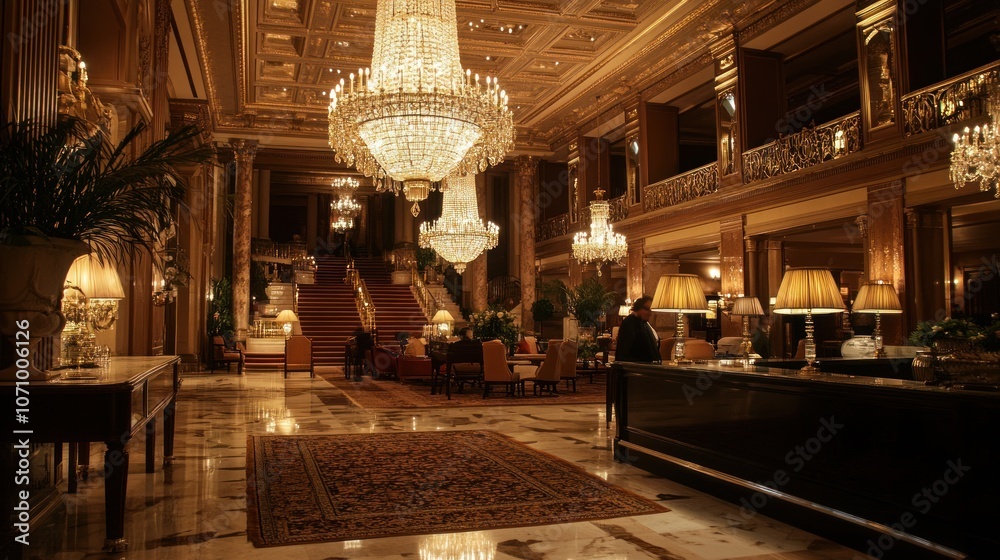 Obraz premium Grand Hotel Lobby with Chandeliers