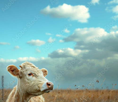 Head of a cow against the sky photo