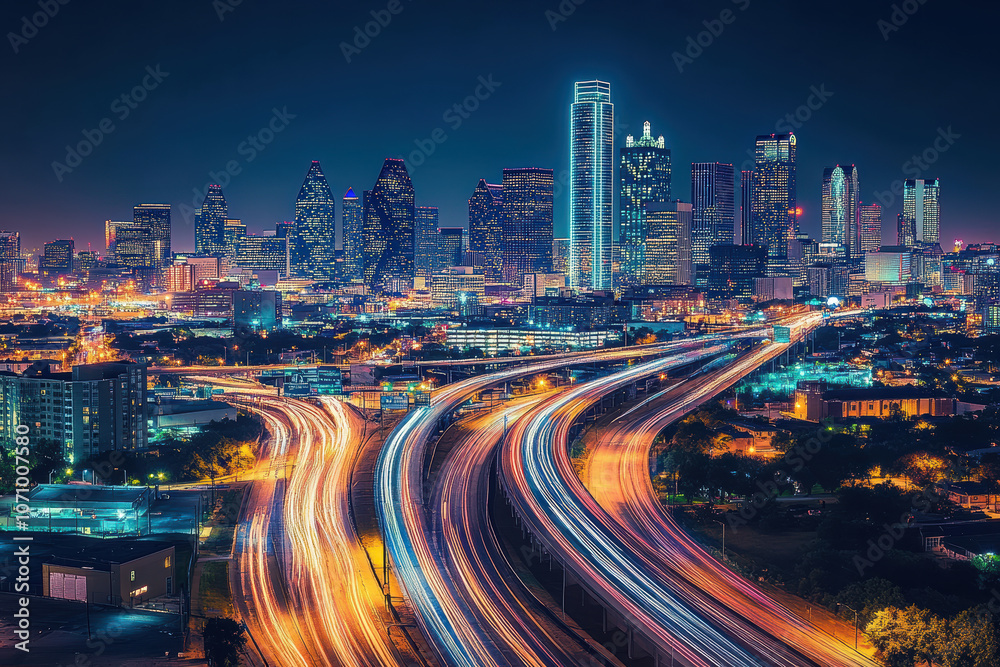 Fototapeta premium City skyline at night with light trails